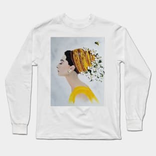 Bee Hive Textured Portrait with Daisys Long Sleeve T-Shirt